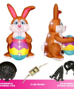 Holidayana LAWN & GARDEN DECOR 9ft Tall Easter Bunny With Egg Lawn Inflatable, Bright Lights, Built-in Fan, And Included Stakes And Ropes 10 Holidayana LAWN & GARDEN DECOR 9ft Tall Easter Bunny With Egg Lawn Inflatable, Bright Lights, Built-in Fan, And Included Stakes And Ropes