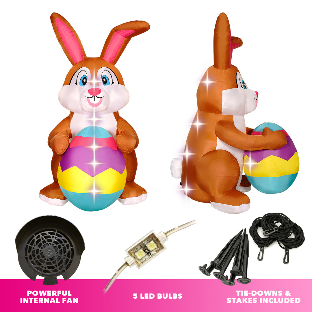 Holidayana LAWN & GARDEN DECOR 9ft Tall Easter Bunny With Egg Lawn Inflatable, Bright Lights, Built-in Fan, And Included Stakes And Ropes 3 Holidayana LAWN & GARDEN DECOR 9ft Tall Easter Bunny With Egg Lawn Inflatable, Bright Lights, Built-in Fan, And Included Stakes And Ropes
