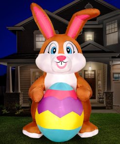 Holidayana LAWN & GARDEN DECOR 9ft Tall Easter Bunny With Egg Lawn Inflatable, Bright Lights, Built-in Fan, And Included Stakes And Ropes