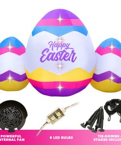Holidayana 6ft Tall Easter Eggs Lawn Inflatable, Bright Lights, Built-in Fan, And Included Stakes And Ropes