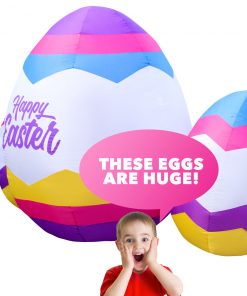 Holidayana 6ft Tall Easter Eggs Lawn Inflatable, Bright Lights, Built-in Fan, And Included Stakes And Ropes