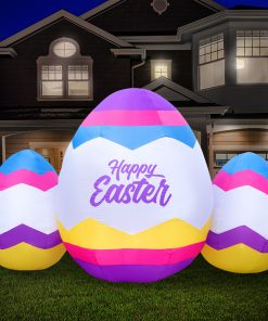 Holidayana 6ft Tall Easter Eggs Lawn Inflatable, Bright Lights, Built-in Fan, And Included Stakes And Ropes