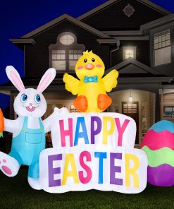 Holidayana LAWN & GARDEN DECOR 6ft Tall "Happy Easter" Sign Lawn Inflatable, Bright Lights, Built-in Fan, And Included Stakes And Ropes