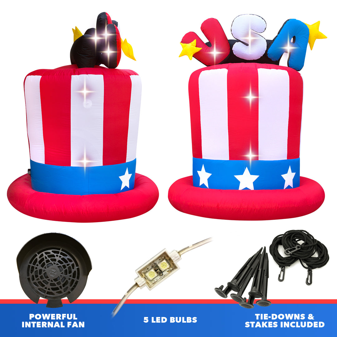 Holidayana 6ft Tall Fourth Of July USA Hat Yard Inflatable 3 Holidayana 6ft Tall Fourth Of July USA Hat Yard Inflatable