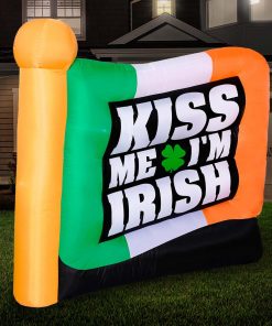 Holidayana 6ft Tall Saint Patrick's Day "Kiss Me I'm Irish" Flag Lawn Inflatable, Bright Lights, Built-in Fan, And Included Stakes And Ropes Holiday Decorations