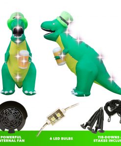 Holidayana Holiday Decorations 8ft Tall Saint Patrick's Day Leprechaun T-Rex Lawn Inflatable, Bright Lights, Built-in Fan, And Included Stakes And Ropes