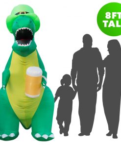 Holidayana Holiday Decorations 8ft Tall Saint Patrick's Day Leprechaun T-Rex Lawn Inflatable, Bright Lights, Built-in Fan, And Included Stakes And Ropes
