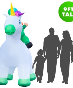 Holidayana 9ft Tall Saint Patrick's Day Leprechaun Riding Unicorn Lawn Inflatable, Bright Lights, Built-in Fan, And Included Stakes And Ropes Holiday Decorations