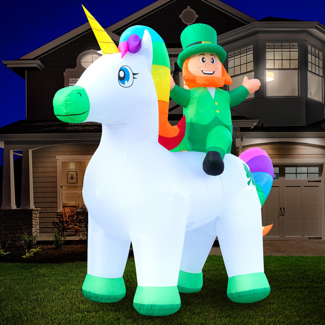 Holidayana 9ft Tall Saint Patrick's Day Leprechaun Riding Unicorn Lawn Inflatable, Bright Lights, Built-in Fan, And Included Stakes And Ropes Holiday Decorations 1 Holidayana 9ft Tall Saint Patrick's Day Leprechaun Riding Unicorn Lawn Inflatable, Bright Lights, Built-in Fan, And Included Stakes And Ropes Holiday Decorations