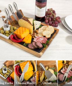 Zelancio Slate Cheese Board Set, 10 Piece Charcuterie Set Includes 4 Stainless Steel Cheese Tools, Premium Acacia Serving Tray With Slate Board, And Porcelain Olive Dish HOME GOODS