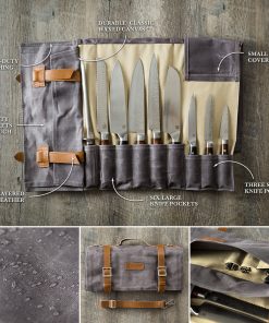 Zelancio Waxed Canvas Knife Roll Bag With 9 Knife Slots And 4 Pockets For Additional Tools And Accessories, Ultra Portable And Safe, Fits All Knife Sets