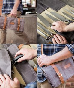 Zelancio Waxed Canvas Knife Roll Bag With 9 Knife Slots And 4 Pockets For Additional Tools And Accessories, Ultra Portable And Safe, Fits All Knife Sets