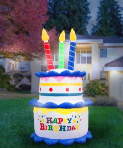 Holidayana HOME GOODS Inflatable Birthday Cake With Candles Party Decoration With Built-In Fan And LED Lights