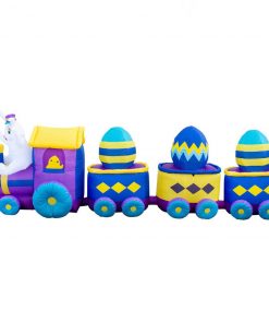 Holidayana Inflatable Easter Bunny Train Decoration With Engine And 3 Cars With Built-In Fan And LED Lights