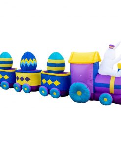 Holidayana Inflatable Easter Bunny Train Decoration With Engine And 3 Cars With Built-In Fan And LED Lights