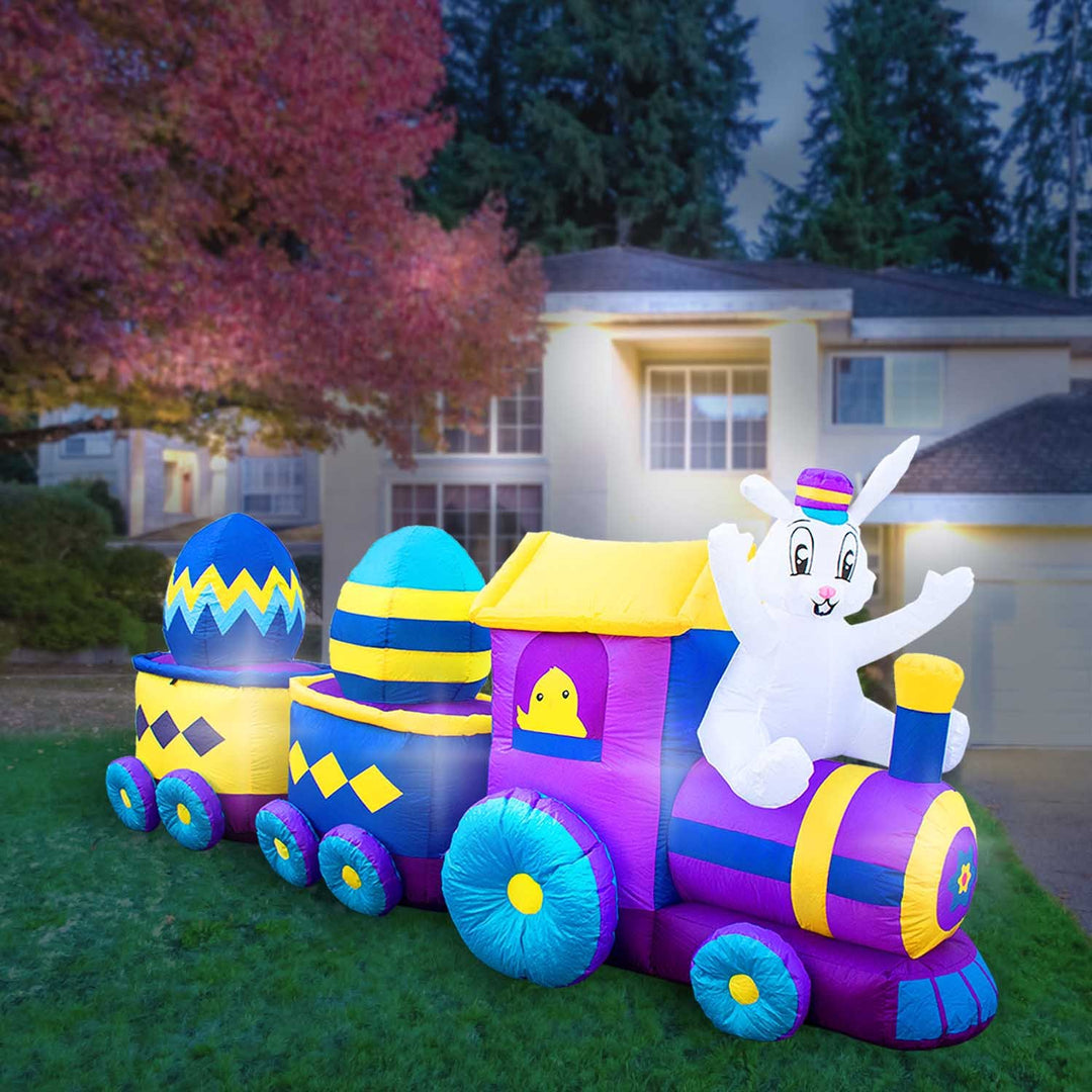 Holidayana HOME GOODS Inflatable Easter Bunny Train Decoration With Engine And 2 Cars With Built-In Fan And LED Lights 1 Holidayana HOME GOODS Inflatable Easter Bunny Train Decoration With Engine And 2 Cars With Built-In Fan And LED Lights
