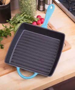 Zelancio 10 Inch Enameled Cast Iron Square Grill Pan