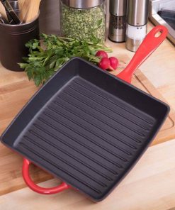Zelancio 10 Inch Enameled Cast Iron Square Grill Pan