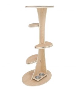 Frontpet Futuristic Cat Tree With Natural Wood Finish & Built In Food Bowls