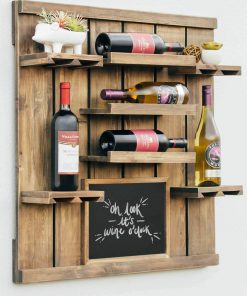 Atterstone Chalkboard Wine Rack Shelf With Stemware Slots: Holds 8 Glasses