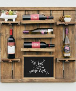 Atterstone Chalkboard Wine Rack Shelf With Stemware Slots: Holds 8 Glasses
