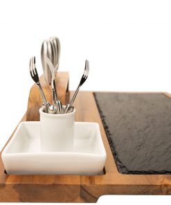 Zelancio Slate Cheese Board, 12 Piece Charcuterie Set Includes 4 Stainless Steel Cheese Knives, Bigger Acacia Serving Tray With Slate Board, And Wood Tool Holder