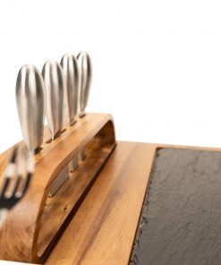 Zelancio Slate Cheese Board, 12 Piece Charcuterie Set Includes 4 Stainless Steel Cheese Knives, Bigger Acacia Serving Tray With Slate Board, And Wood Tool Holder