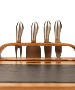 Zelancio Slate Cheese Board, 12 Piece Charcuterie Set Includes 4 Stainless Steel Cheese Knives, Bigger Acacia Serving Tray With Slate Board, And Wood Tool Holder
