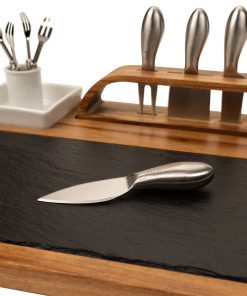 Zelancio Slate Cheese Board, 12 Piece Charcuterie Set Includes 4 Stainless Steel Cheese Knives, Bigger Acacia Serving Tray With Slate Board, And Wood Tool Holder