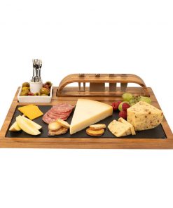 Zelancio Slate Cheese Board, 12 Piece Charcuterie Set Includes 4 Stainless Steel Cheese Knives, Bigger Acacia Serving Tray With Slate Board, And Wood Tool Holder