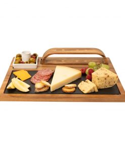 Zelancio Slate Cheese Board, 12 Piece Charcuterie Set Includes 4 Stainless Steel Cheese Knives, Bigger Acacia Serving Tray With Slate Board, And Wood Tool Holder