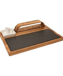 Zelancio Slate Cheese Board, 12 Piece Charcuterie Set Includes 4 Stainless Steel Cheese Knives, Bigger Acacia Serving Tray With Slate Board, And Wood Tool Holder