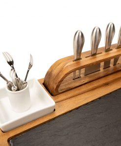 Zelancio Slate Cheese Board, 12 Piece Charcuterie Set Includes 4 Stainless Steel Cheese Knives, Bigger Acacia Serving Tray With Slate Board, And Wood Tool Holder