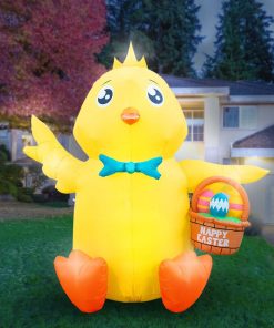 Holidayana Inflatable Easter Baby Chick With Easter Eggs Basket Decoration With Built-In Fan And LED Lights