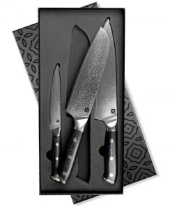 Zelancio HOME GOODS 3 Piece Damascus Knife Set VG-10 High Carbon Steel Core, Polished G-10 Handle