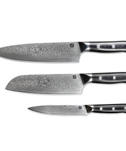 Zelancio HOME GOODS 3 Piece Damascus Knife Set VG-10 High Carbon Steel Core, Polished G-10 Handle
