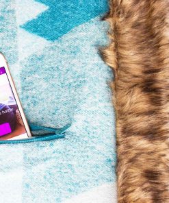 Moonstone Faux Wolf Fur Blanket With Button Straps And Storage Pocket, 54 Inches X 64 Inches HOME GOODS 23 Moonstone Faux Wolf Fur Blanket With Button Straps And Storage Pocket, 54 Inches X 64 Inches HOME GOODS