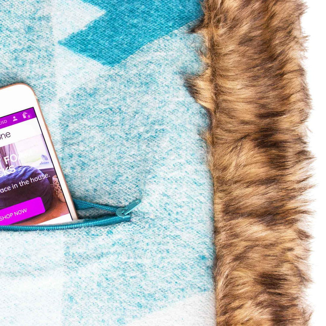 Moonstone Faux Wolf Fur Blanket With Button Straps And Storage Pocket, 54 Inches X 64 Inches HOME GOODS 10 Moonstone Faux Wolf Fur Blanket With Button Straps And Storage Pocket, 54 Inches X 64 Inches HOME GOODS