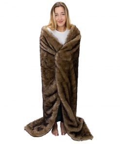 Moonstone Faux Wolf Fur Blanket With Button Straps And Storage Pocket, 54 Inches X 64 Inches HOME GOODS 24 Moonstone Faux Wolf Fur Blanket With Button Straps And Storage Pocket, 54 Inches X 64 Inches HOME GOODS