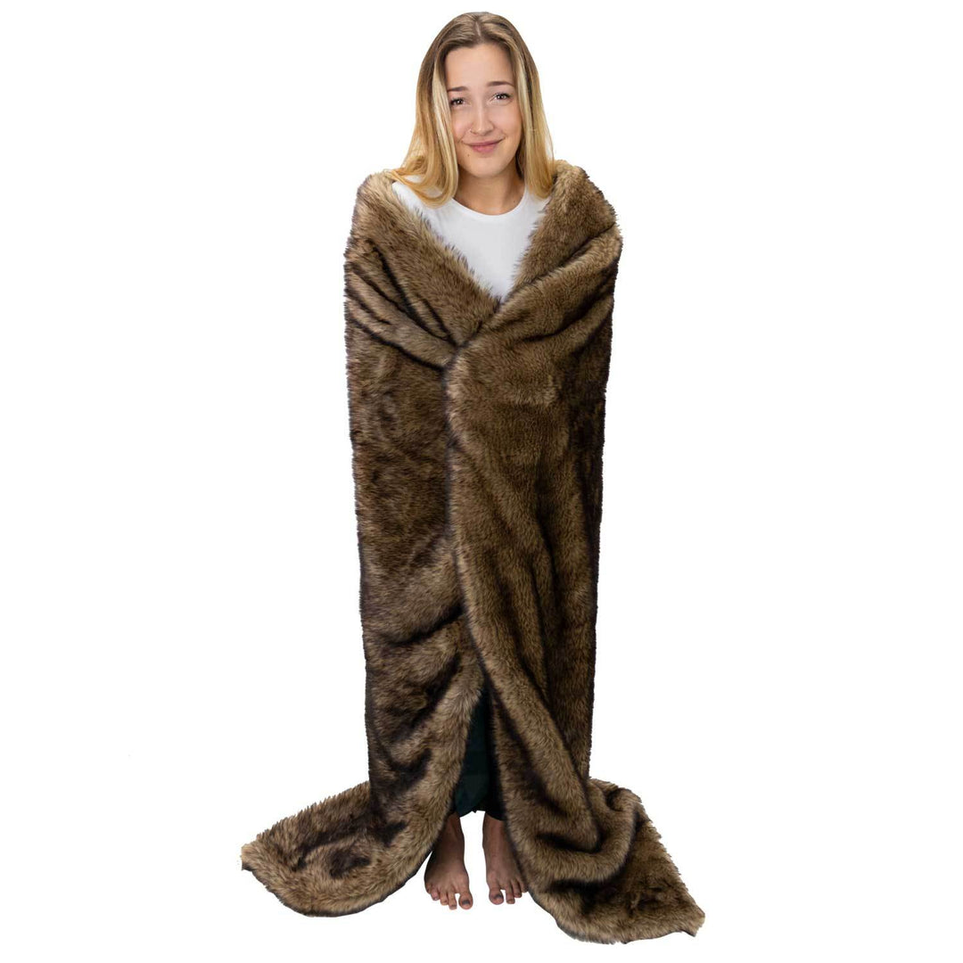 Moonstone Faux Wolf Fur Blanket With Button Straps And Storage Pocket, 54 Inches X 64 Inches HOME GOODS 11 Moonstone Faux Wolf Fur Blanket With Button Straps And Storage Pocket, 54 Inches X 64 Inches HOME GOODS