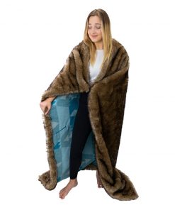 Moonstone Faux Wolf Fur Blanket With Button Straps And Storage Pocket, 54 Inches X 64 Inches HOME GOODS 25 Moonstone Faux Wolf Fur Blanket With Button Straps And Storage Pocket, 54 Inches X 64 Inches HOME GOODS