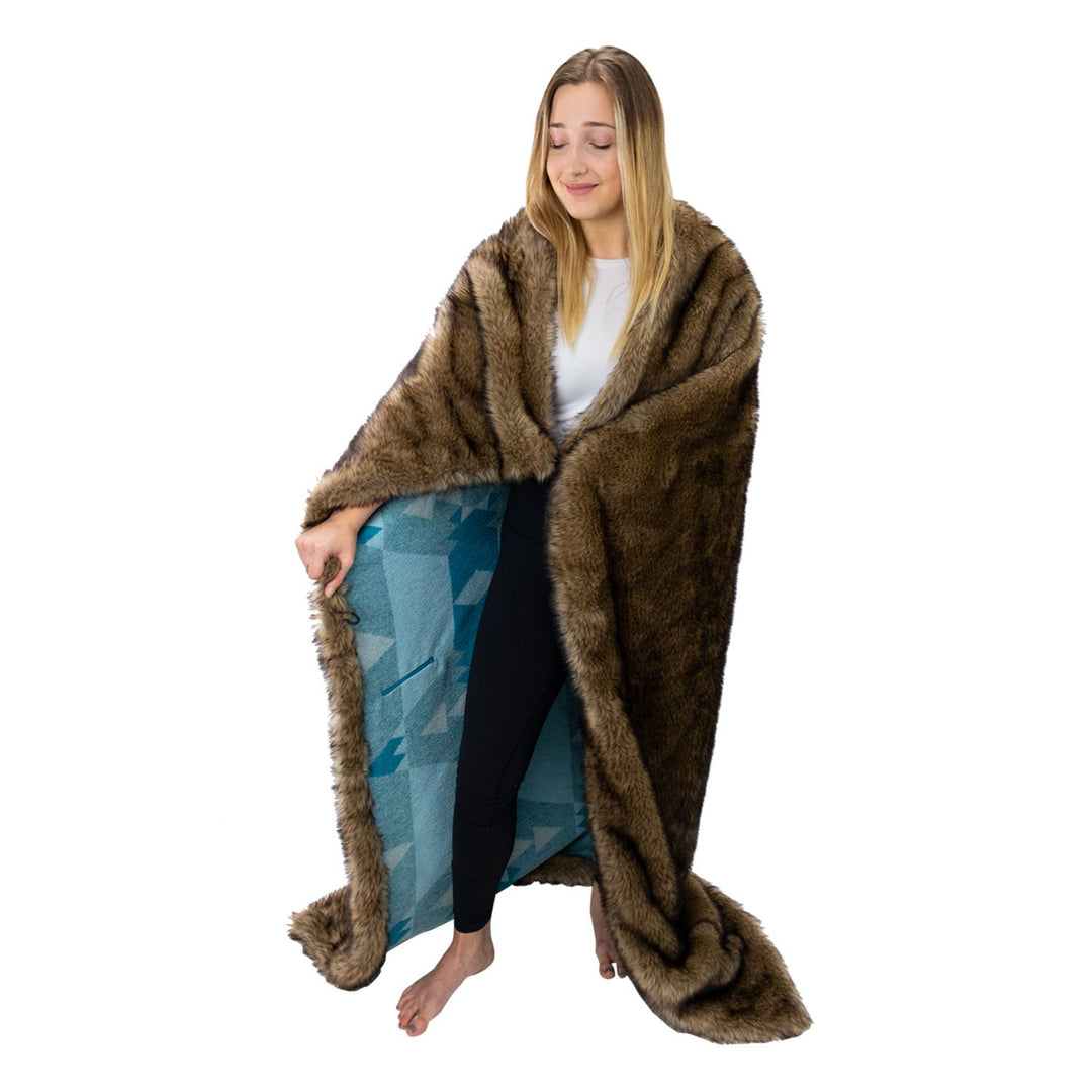 Moonstone Faux Wolf Fur Blanket With Button Straps And Storage Pocket, 54 Inches X 64 Inches HOME GOODS 12 Moonstone Faux Wolf Fur Blanket With Button Straps And Storage Pocket, 54 Inches X 64 Inches HOME GOODS