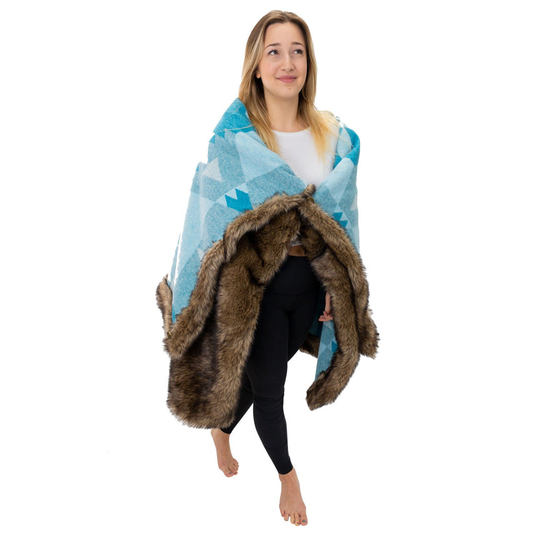 Moonstone Faux Wolf Fur Blanket With Button Straps And Storage Pocket, 54 Inches X 64 Inches HOME GOODS 13 Moonstone Faux Wolf Fur Blanket With Button Straps And Storage Pocket, 54 Inches X 64 Inches HOME GOODS