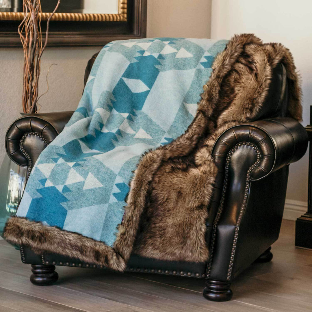 Moonstone Faux Wolf Fur Blanket With Button Straps And Storage Pocket, 54 Inches X 64 Inches HOME GOODS 1 Moonstone Faux Wolf Fur Blanket With Button Straps And Storage Pocket, 54 Inches X 64 Inches HOME GOODS