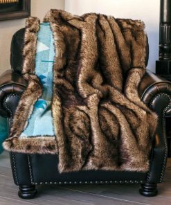 Moonstone Faux Wolf Fur Blanket With Button Straps And Storage Pocket, 54 Inches X 64 Inches HOME GOODS
