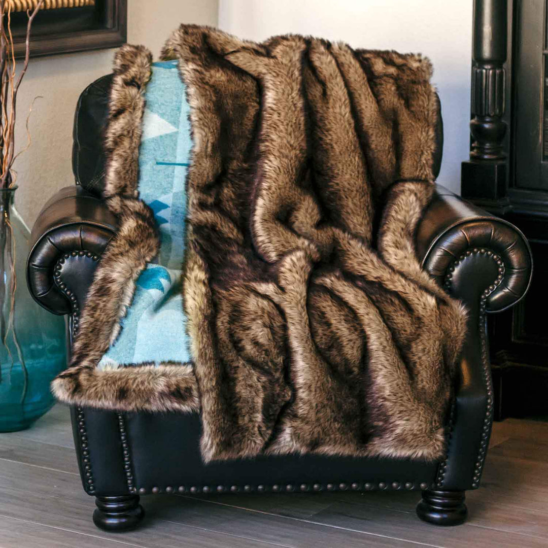 Moonstone Faux Wolf Fur Blanket With Button Straps And Storage Pocket, 54 Inches X 64 Inches HOME GOODS 2 Moonstone Faux Wolf Fur Blanket With Button Straps And Storage Pocket, 54 Inches X 64 Inches HOME GOODS