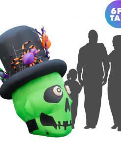 Holidayana 6 Ft Inflatable Halloween Top Hat Skull Yard Decoration Lawn Inflatables