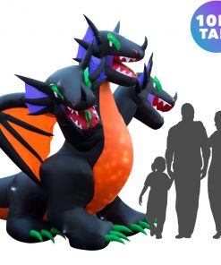Holidayana 10 Ft Inflatable Halloween 3-Headed Dragon Yard Decoration