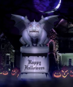 Holidayana 8 Ft Perched Stone Gargoyle On Pedestal Halloween Inflatable