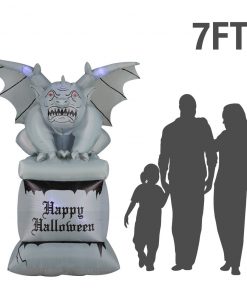 Holidayana 8 Ft Perched Stone Gargoyle On Pedestal Halloween Inflatable